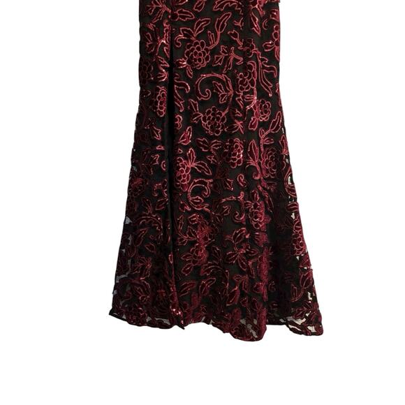 Dress the Population Burgundy Sequin Floral Strapless Gown – Size XS - Picture 7 of 14